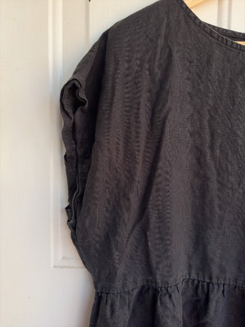 UNIQLO Womens M Black 100% Linen Midi Dress Short Sleeve - Picture 2 of 9